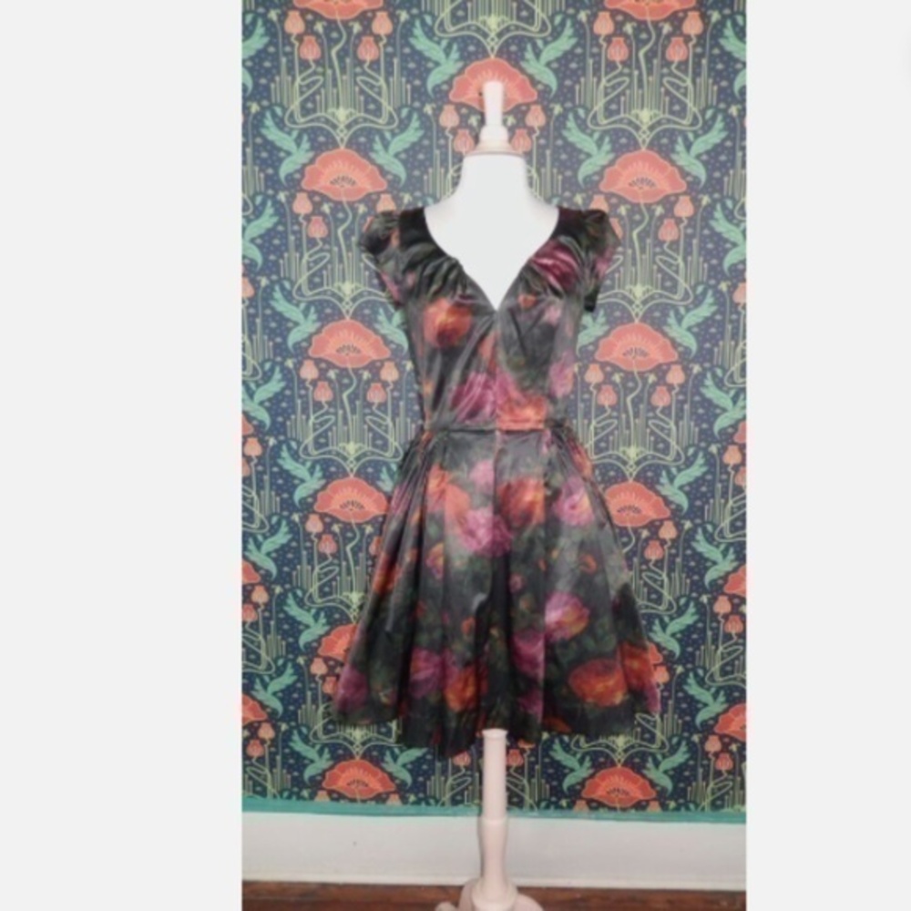 Trashy Diva Candice Gwinn Liz Fresco Floral Satin Fit Flare 50's Style Dress 6